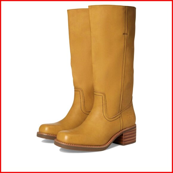 Calf-High Western Boots with Block Heel Square Toe Pull-On Style